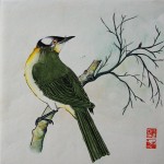 Oiseau en hiver - Peinture chinoise gongbi - Art Trégor