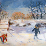 Les enfants dans la neige - Acrylique sur toile