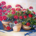 Geraniums sur terrasse - Acrylique sur toile