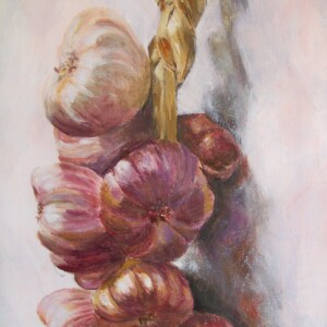 Tresse d'ail - 55x33 cm Acrylique sur toile de Marijane Le Goaster Marijane Le Goaster - Acrylique sur toile