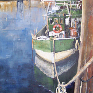 Attente au port de Perros Guirec - Marijane Le Goaster acrylique sur toile - 55x33 cm Art Trégor Marijane-Le-Goaster-acrylique
