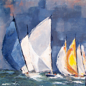 Course de voiliers - réalisé au couteau Course de voiliers de Marijane Le Goaster - 40x40 cm acrylique - réalisé au couteau course de voiliers - acrylique couteau Marijane Le Goaster