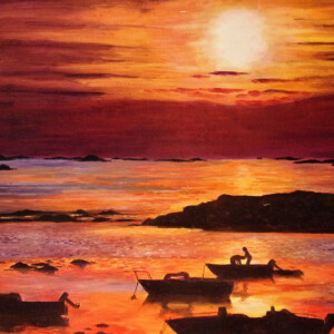 Coucher de soleil - Huile sur toile Huile sur toile - Coucher de soleil
