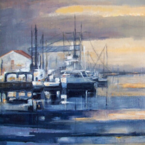 Port de commerce Rouen 55cmx38cm - Acrylique sur toile - Marijane Le Goaster Port de commerce Rouen - Acrylique sur toile