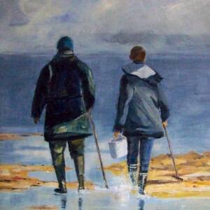 les pêcheurs à pied 60cmx41cm Acrylique sur toile - Marijane Le Goaster Les pêcheurs à pied - Acrylique sur toile