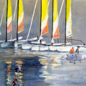 Catamarans à Tresmeur - Acrylique sur toile - 50x66 cm - Marijane Le Goaster Catamarans à Tresmeur - Acrylique sur toile