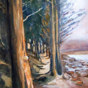 Le sentier des cyprès - Acrylique sur toile - 52x32cm - Marijane Le Goaster Le sentier des cyprès - Acrylique sur toile