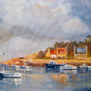 Reflets au port de Ploumanach - Acrylique sur toile - 35x27 cm - Marijane Le Goaster Reflets au port de Ploumanach - Acrylique sur toile