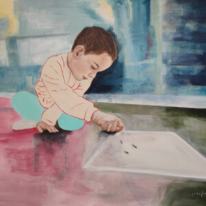 L'enfant et les fourmis, 2024, acrylique et huile-sur-toile 90x70 cm