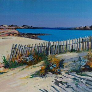 La Grève Blanche et ses ganivelles, Acrylique, 40x80 cm