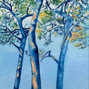 Huile sur toile, Silhouettes bleues, 41x27 cm